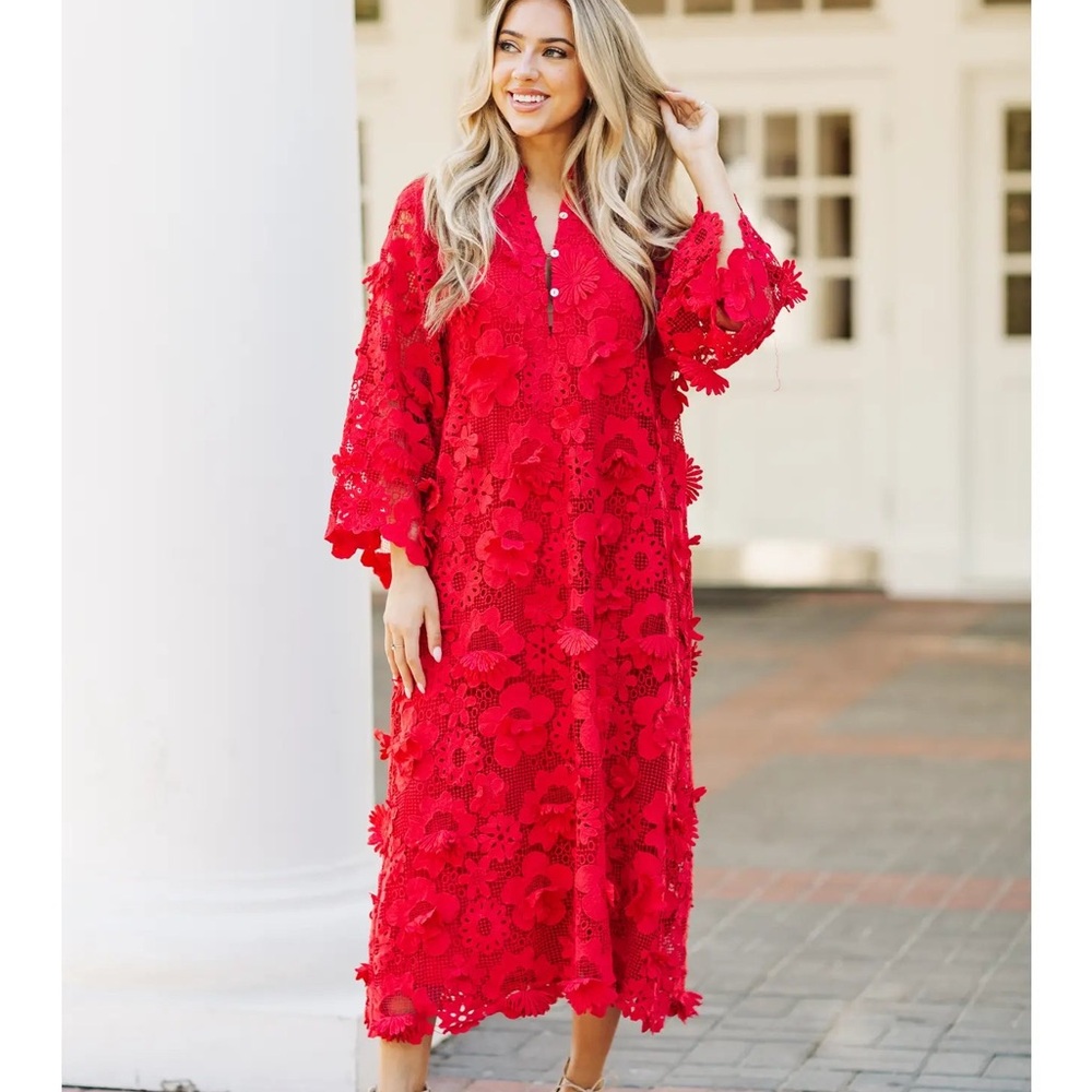 NWT J. Marie Seraphina Red Floral Lace Midi Dress - Picture 3 of 4